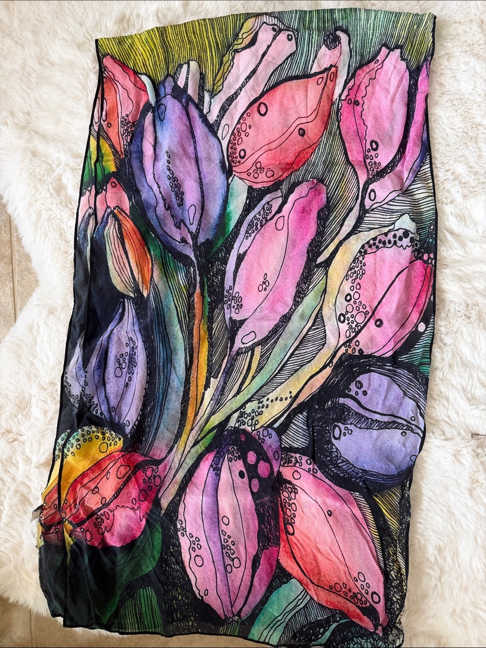 Cocoon House Floral Watercolor Silk Scarf 56โx 16.5โ